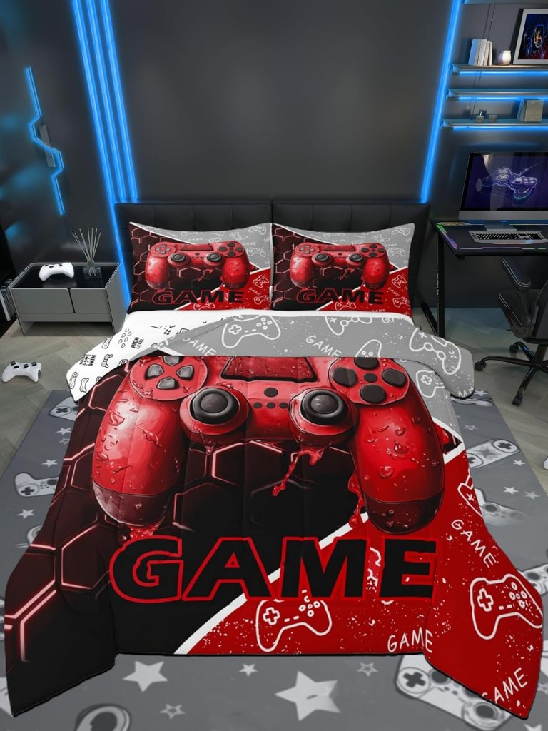 Game Consoles Kids Comforter Set Queen Size,3d Gamepad Gaming Sports Gamer Gifts